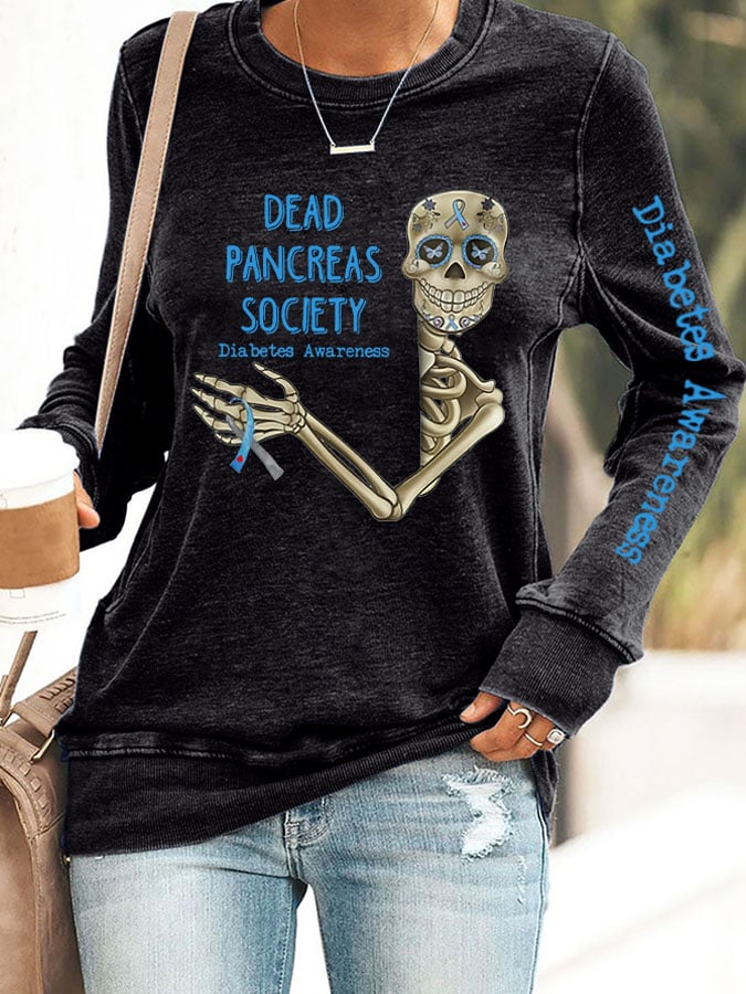 Retro Diabetes Awareness Dead Pancreas Society Print Sweatshirt