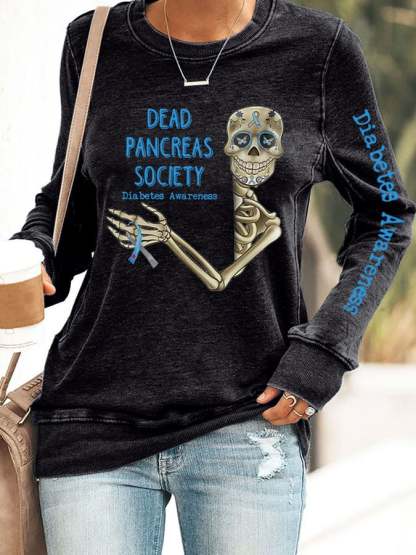 Retro Diabetes Awareness Dead Pancreas Society Print Sweatshirt
