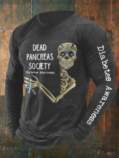 Men's Retro Diabetes Awareness Dead Pancreas Society Print T-Shirt