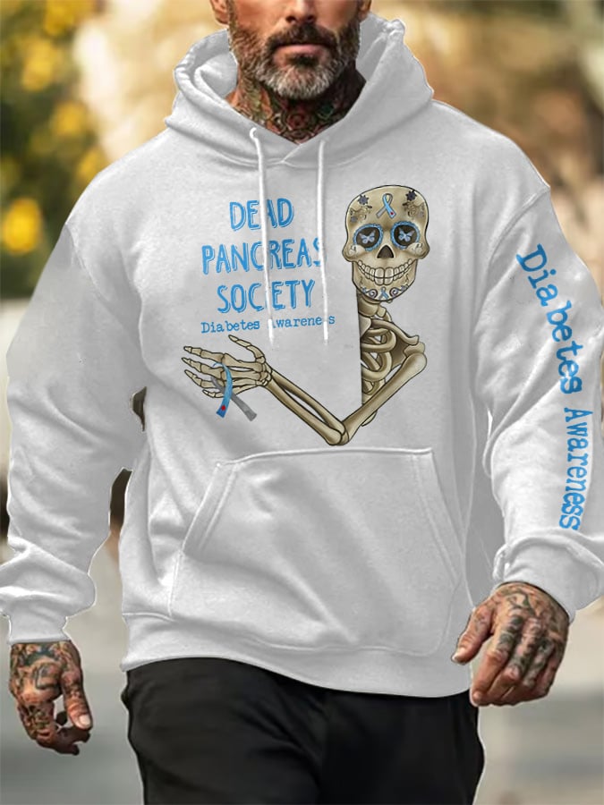 Men's Retro Diabetes Awareness Dead Pancreas Society Print Hoodie
