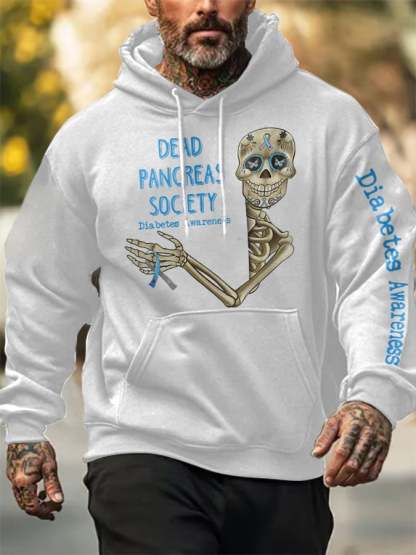 Men's Retro Diabetes Awareness Dead Pancreas Society Print Hoodie