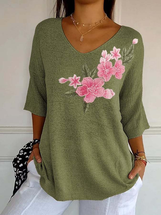 Women's Retro Floral Pink Print Shirt