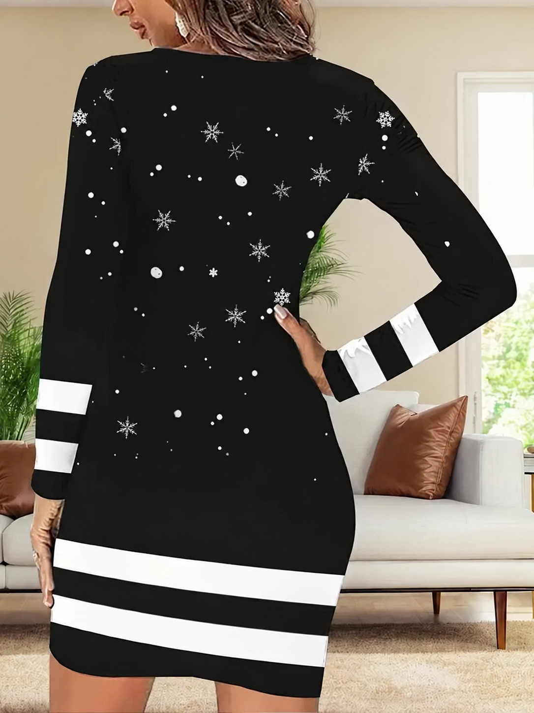 Women'S 1960s Santa And Snowman Knit Dress