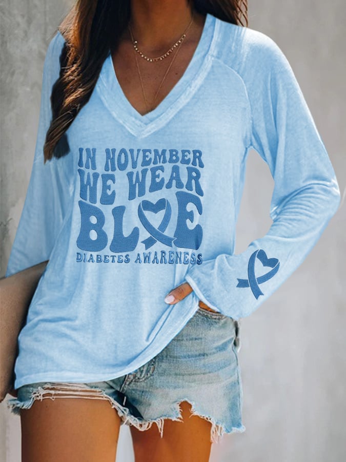 Women's I Wear Blue For Diabetes Awareness Printed T-Shirt