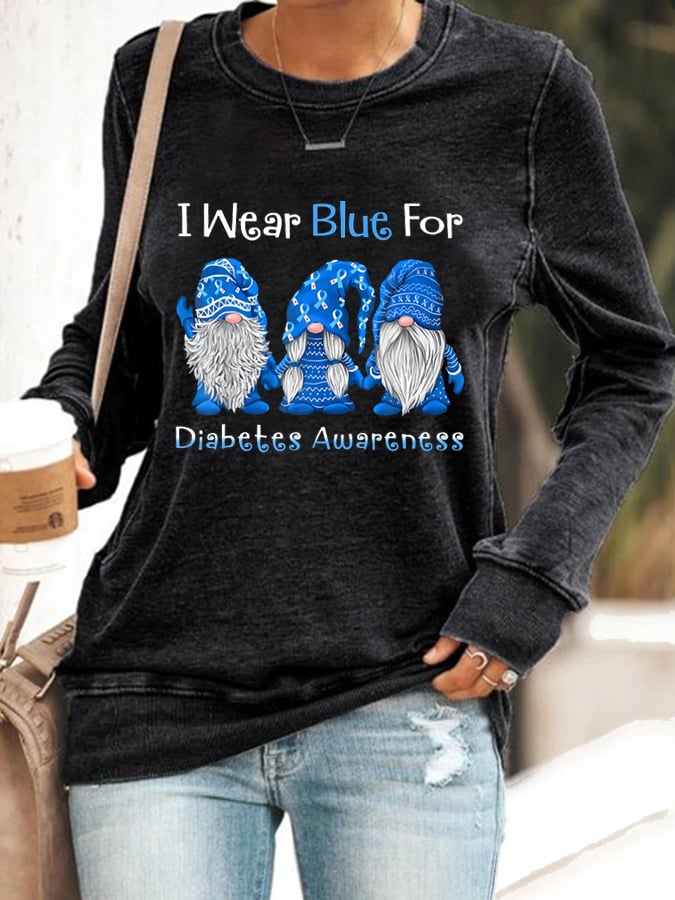 Women's I Wear Blue for Diabetes Awareness Gnomes Sweatshirt