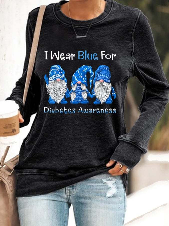 Women's I Wear Blue for Diabetes Awareness Gnomes Sweatshirt