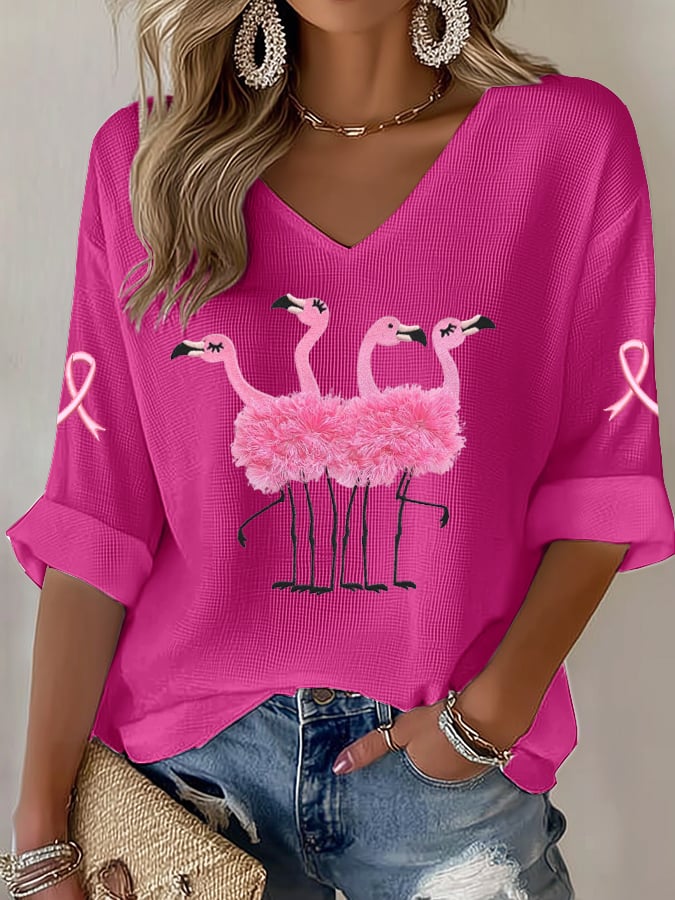 Women's Breast Cancer Print Waffle T-shirt
