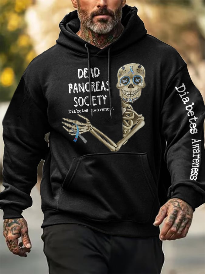Men's Retro Diabetes Awareness Dead Pancreas Society Print Hoodie