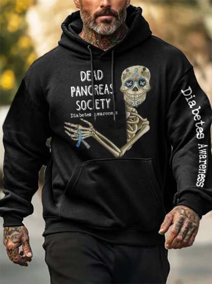 Men's Retro Diabetes Awareness Dead Pancreas Society Print Hoodie