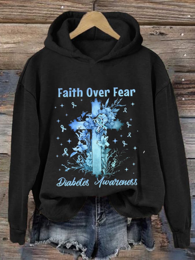 Women's Diabetes Awareness Printed Casual Hoodie