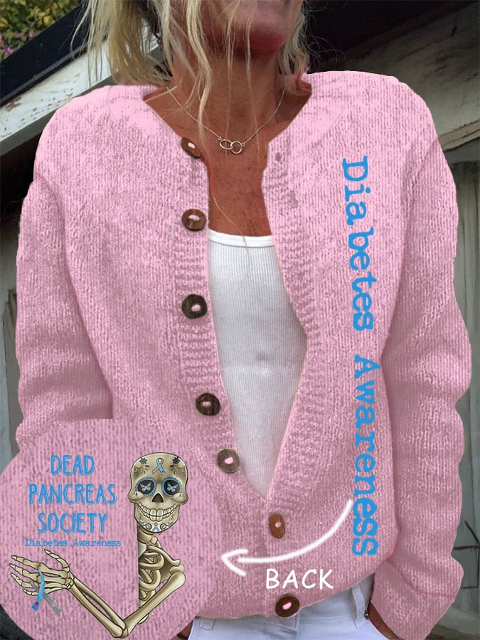 Women'S Retro Dead Pancreas Society Diabetes Awareness Comfort Knitted Cardigan