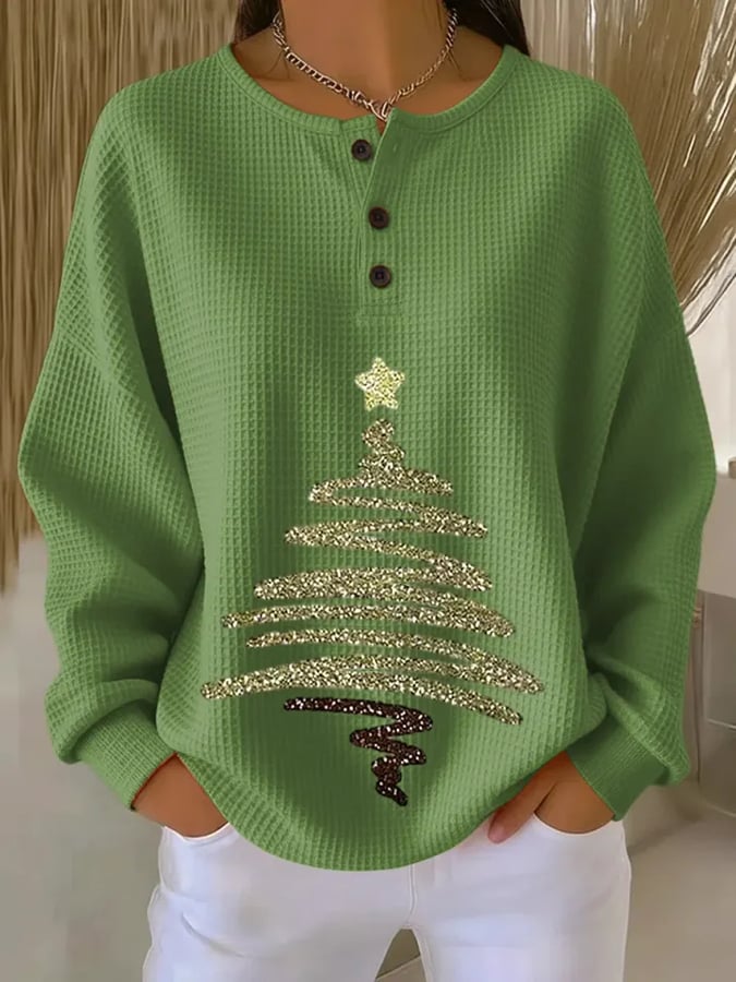 Women's Retro Christmas Tree Print Long Sleeve Sweatshirt