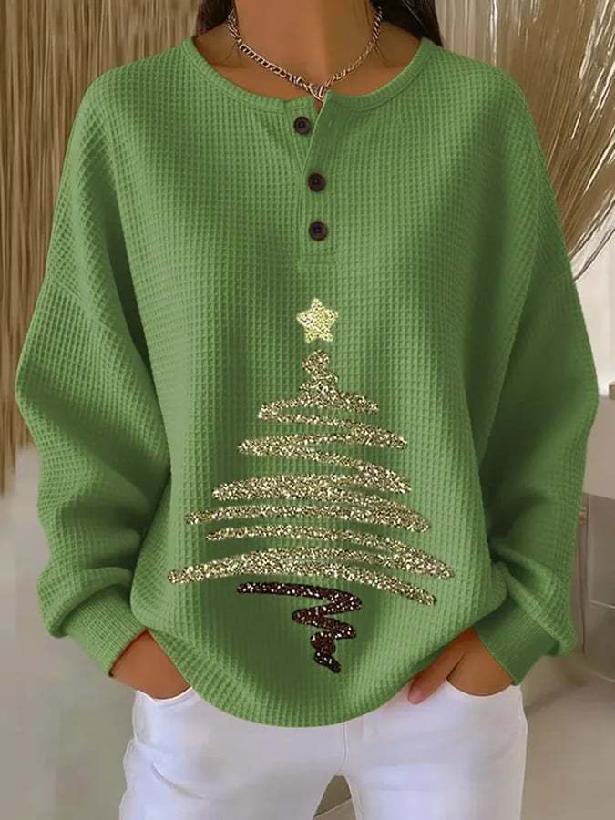 Women's Retro Christmas Tree Print Long Sleeve Sweatshirt