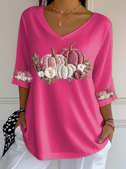 Women's Casual Autumn Pumpkin Bubble Wrinkle Top