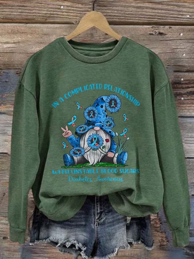 Women's Casual Diabetes Awareness Print Long Sleeve Sweatshirt