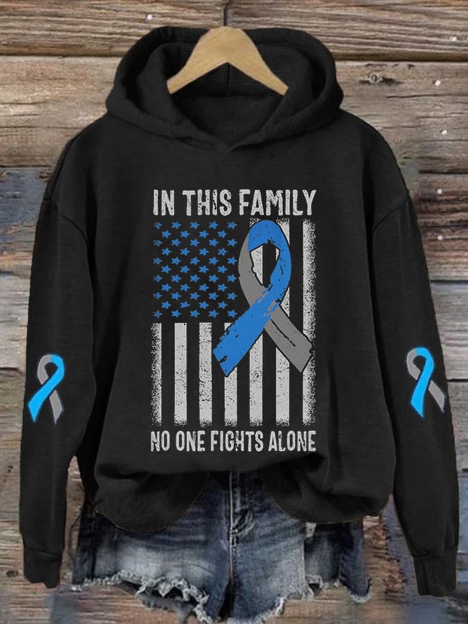 Women's In This Family No One Fight Alone Diabetes Awareness Print Casual Hoodie