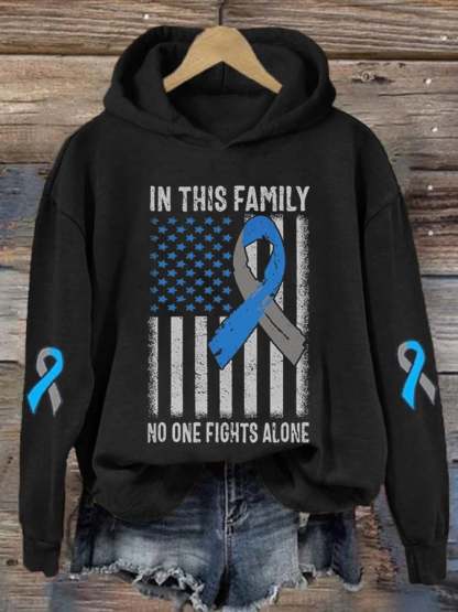 Women's In This Family No One Fight Alone Diabetes Awareness Print Casual Hoodie