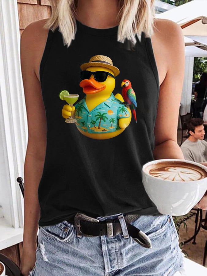 Retro Vacation Parrot Margarita Memorial Duck Print Tops Tank