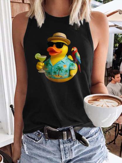 Retro Vacation Parrot Margarita Memorial Duck Print Tops Tank