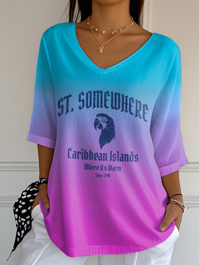 Women's printed mid-length sleeve casual T-shirt