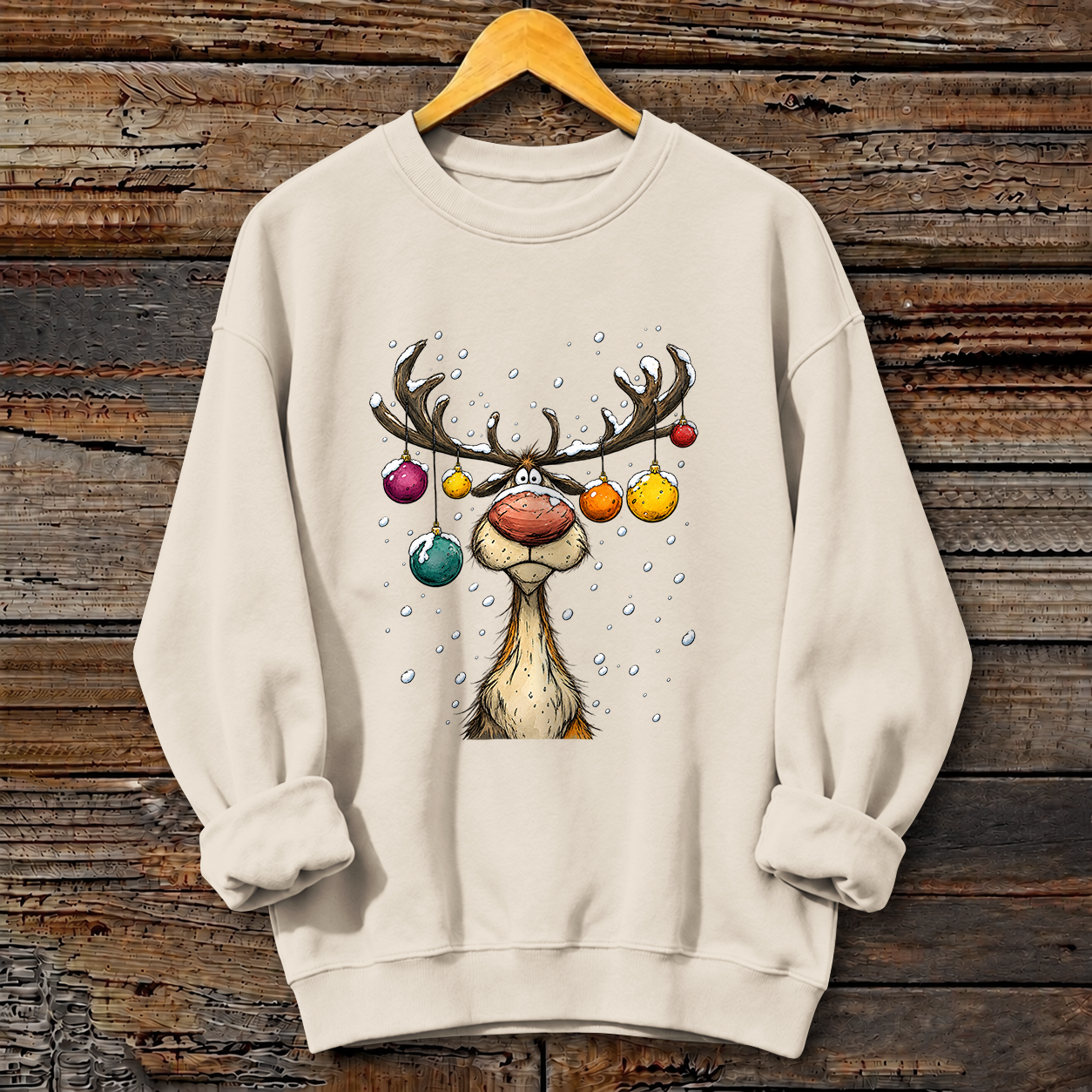 Christmas Sika Deer Funny Print Crewneck Sweatshirt