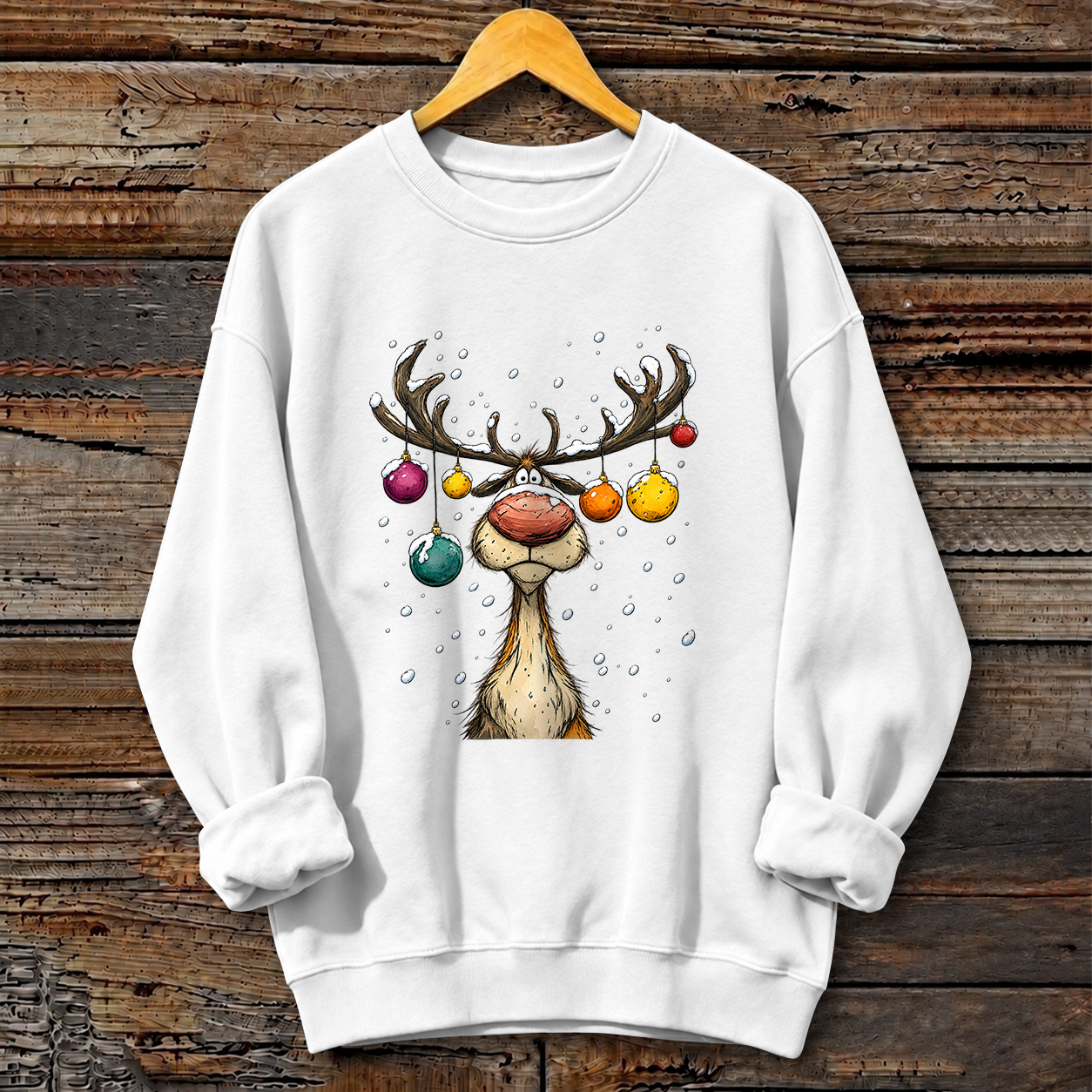 Christmas Sika Deer Funny Print Crewneck Sweatshirt