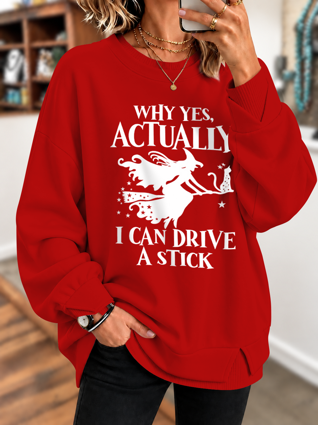 Women's Witch Print Casual Sweatshirt