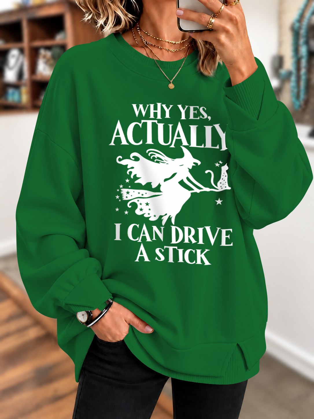 Women's Witch Print Casual Sweatshirt