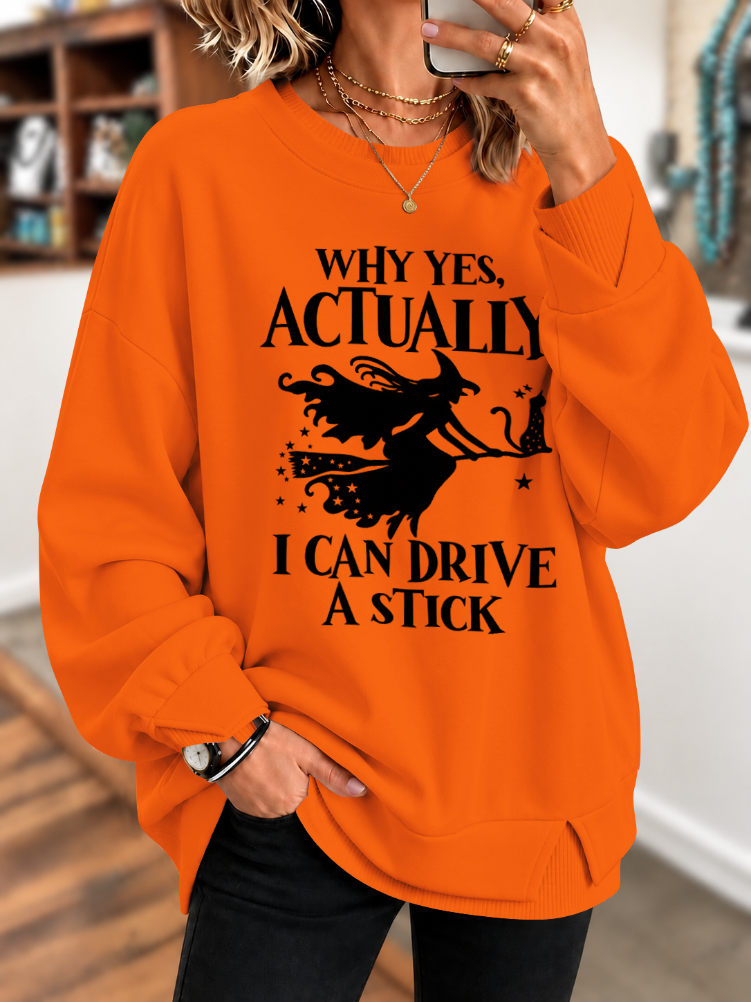 Women's Witch Print Casual Sweatshirt
