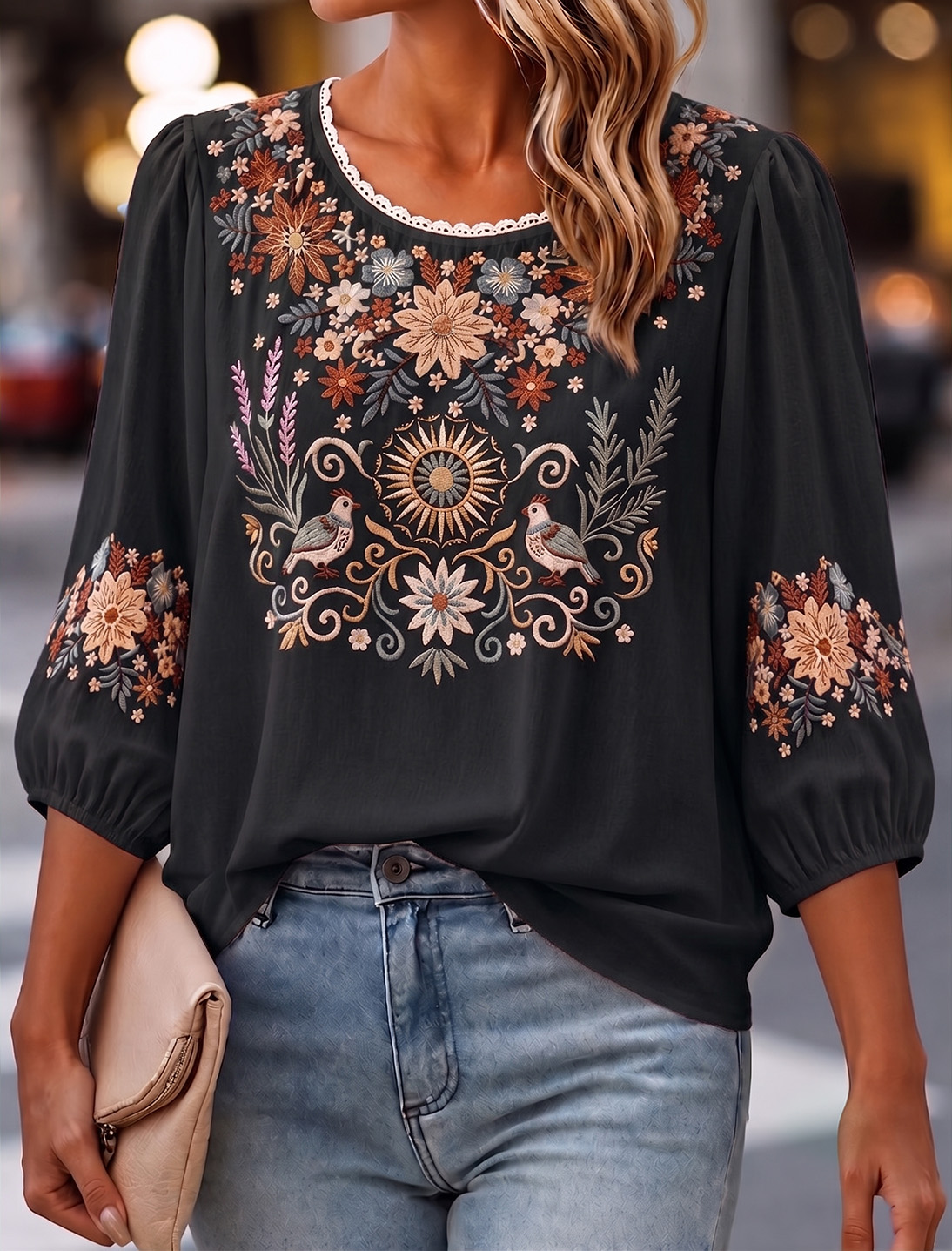 Women's Retro Floral Print Blouse