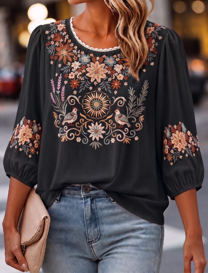 Women's Retro Floral Print Blouse