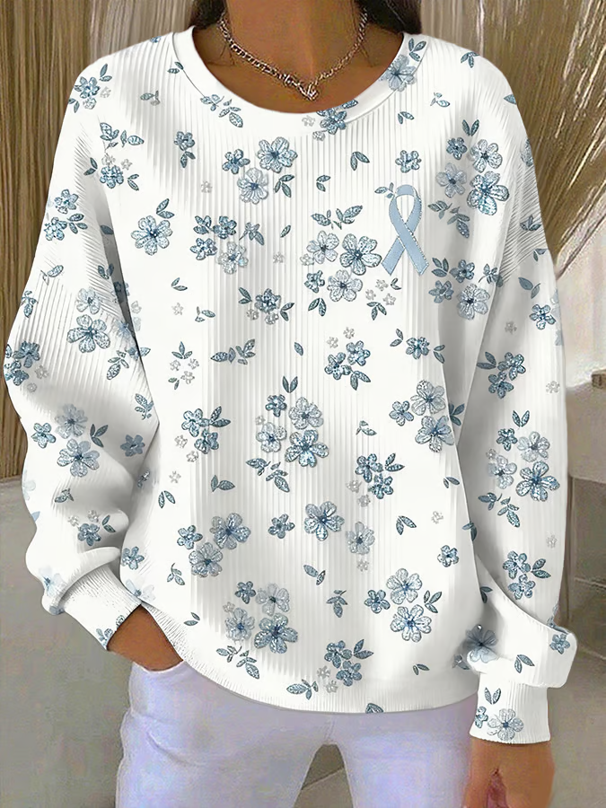 Floral Diabetes Awareness Print Casual Sweatshirt