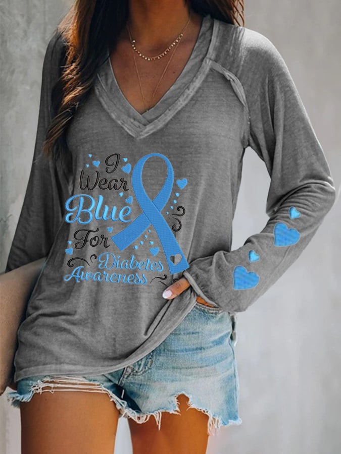 Women's I Wear Blue For Diabetes Awareness Printed T-Shirt