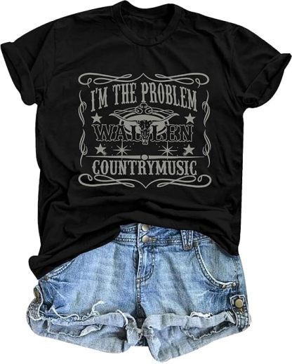 I'm The Problem T-Shirt Retro Steer Skull Western Shirts Country Music Tees