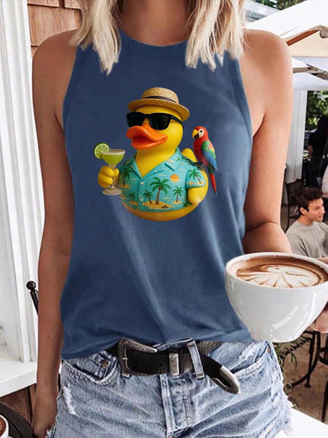 Retro Vacation Parrot Margarita Memorial Duck Print Tops Tank