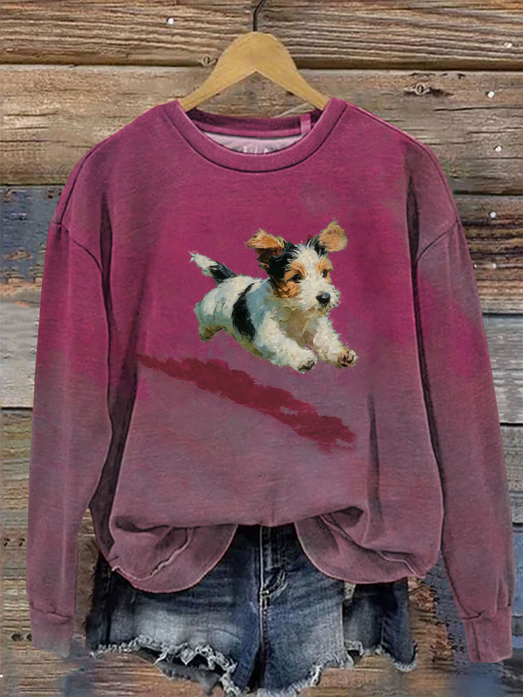 Dog Running In Grass Art Print Sweatshirt