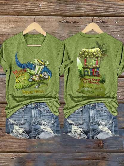 Women's V-neck short-sleeved printed T-shirt