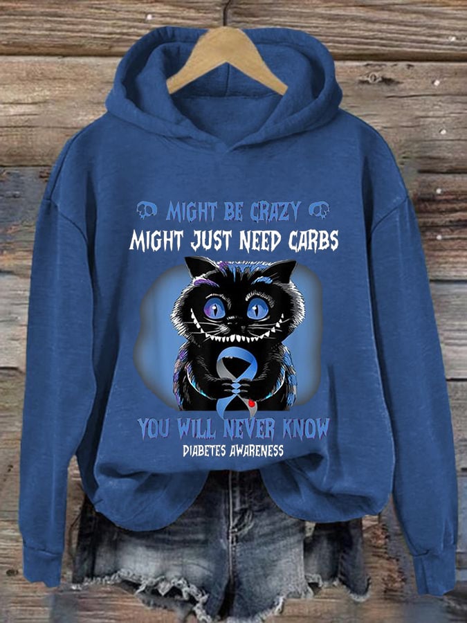 Women's Diabetes Awareness Print Casual Hoodie