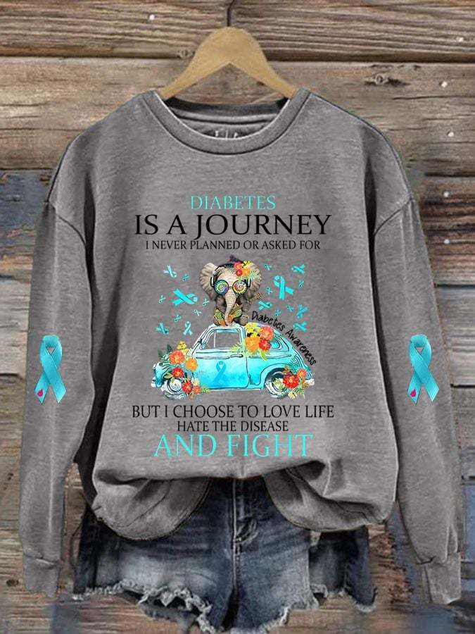 Women's Diabetes Is A Journey I Never Planned Print Round Neck Sweatshirt