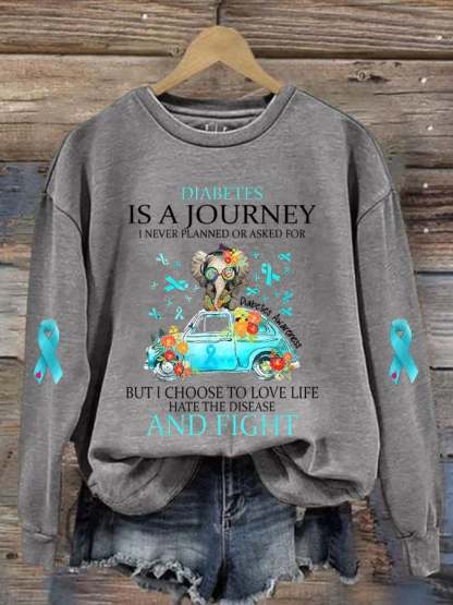 Women's Diabetes Is A Journey I Never Planned Print Round Neck Sweatshirt