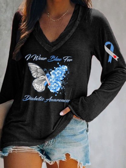 Women's Funny I Wear Blue For Diabetes Awareness Printed Top