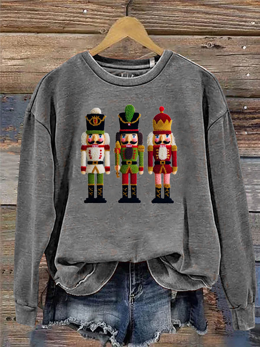Women's Christmas Nutcracker 3D Knitting Crochet Pattern Neck Sweatshirt