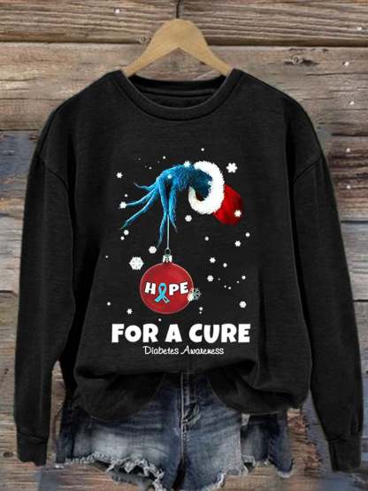 Women's Christmas Hope For A Cure Diabetes Awareness Print Long Sleeve Sweatshirt