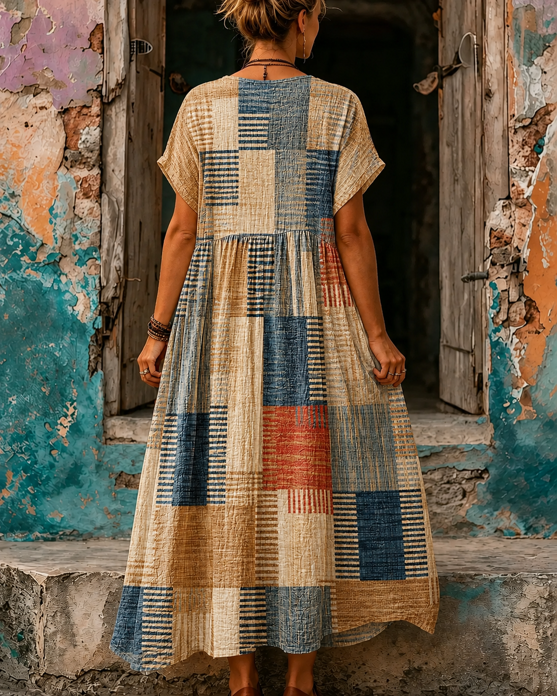 Casual Vacation Retro Geometric Print Maxi Dress