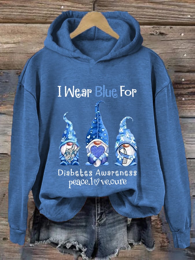 Women's I Wear Blue For Diabetes Awareness Gnomes Hoodie