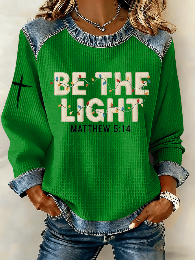 Women's Be The Light Christmas Faith Print Casual Sweatshirt