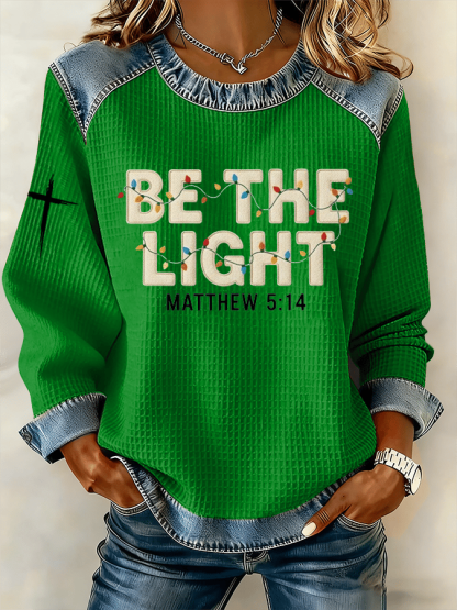 Women's Be The Light Christmas Faith Print Casual Sweatshirt