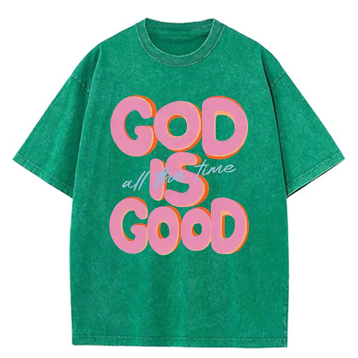 God Is Good All The Time Pattern  Washed Distressed Crew Neck T-Shirt