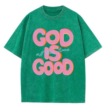 God Is Good All The Time Pattern  Washed Distressed Crew Neck T-Shirt