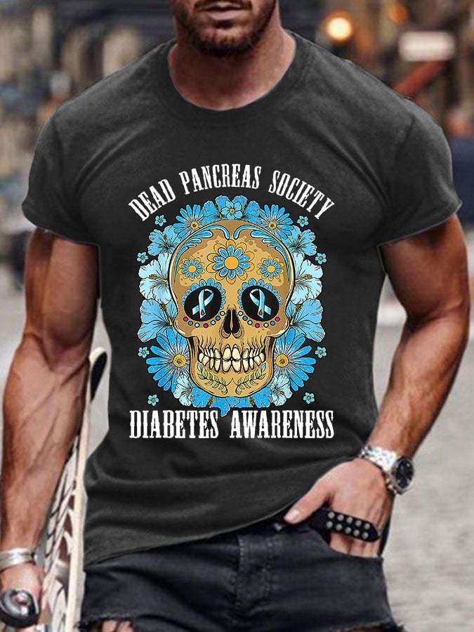 Men's Casual Diabetes Awareness Dead Pancreas Society Printed Short Sleeve T-Shirt